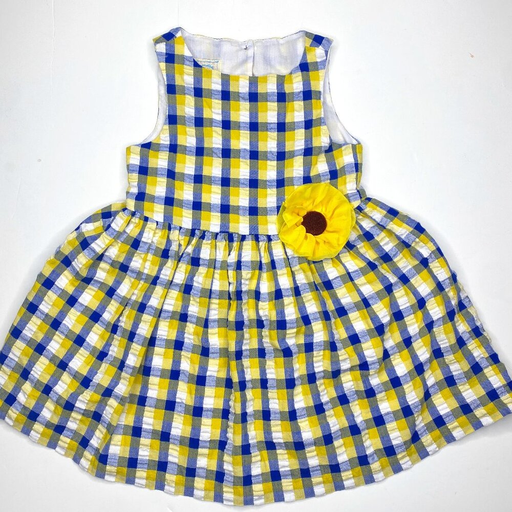 Marmellata baby girl's 24M, blue/yellow/white summer dress with button closure.